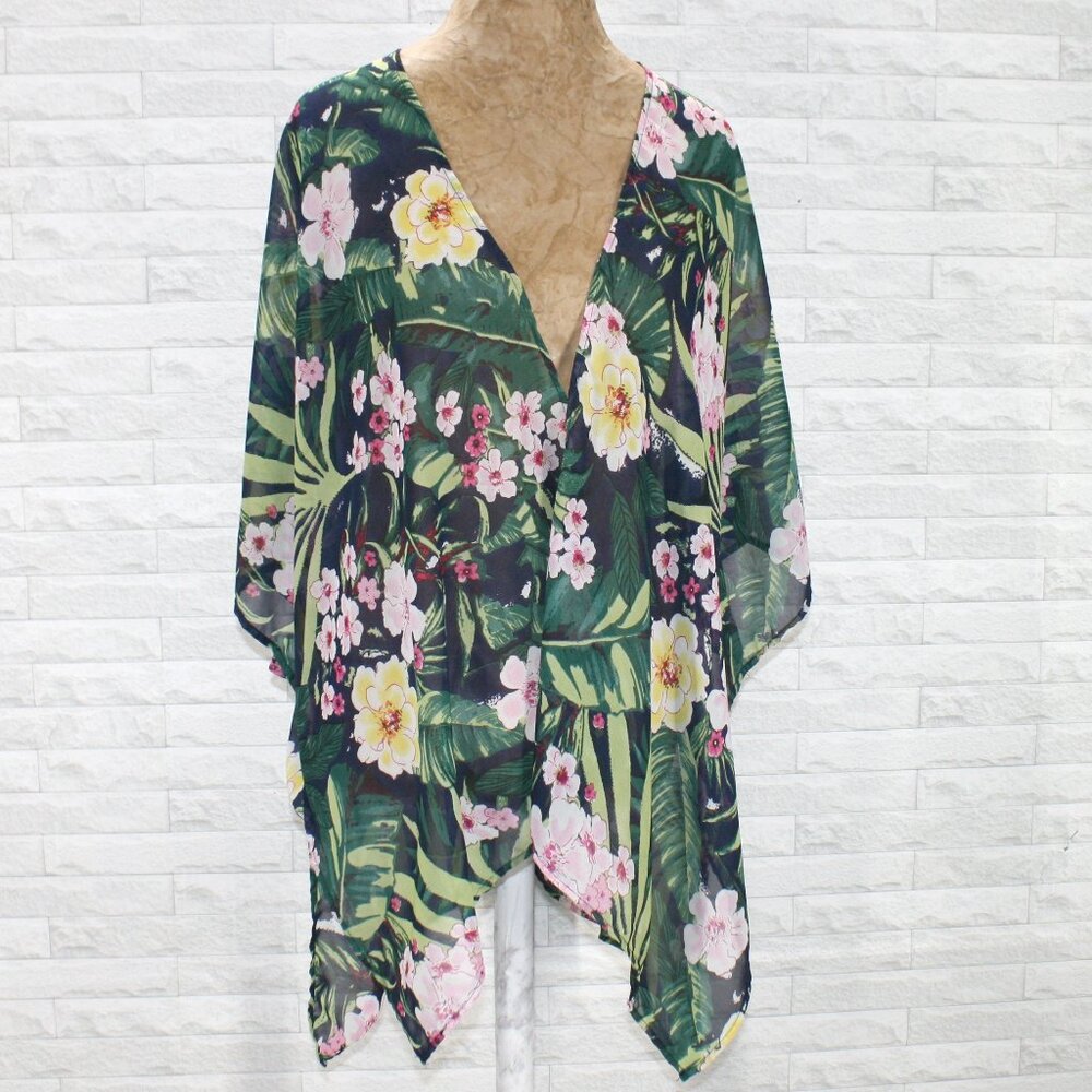 CHARLIE PAIGE Swimsuit Cover Beach Tropical Palm Fronds Floral Print One Size